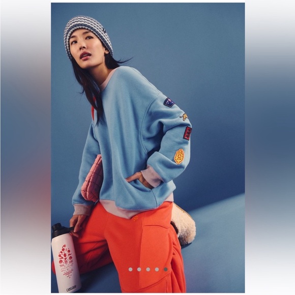 Free People NWT All Star Patch Pullover Size Large in Bright Blueberry Combo - Picture 5 of 12